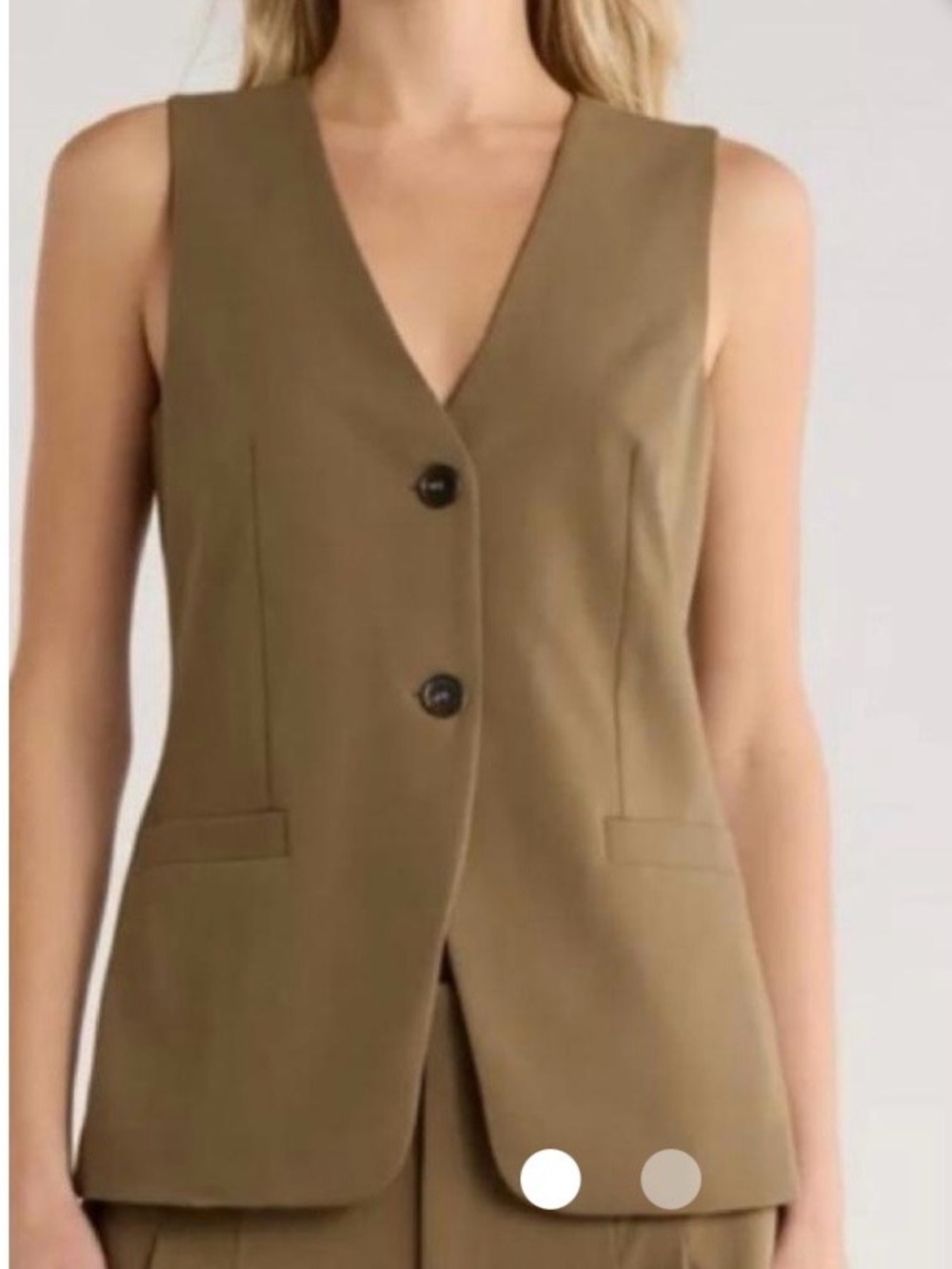 Wayf Sleeveless V-Neck Tailored Vest in Olive